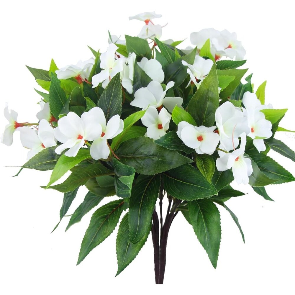 2-Pcs White Artificial Faux Silk Flowers Hanging Basket Lawn Garden Decoration